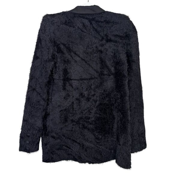 NEW L’Agence Baileigh Satin Lapel Fuzzy Knit Cardigan Black Size Medium - Picture 6 of 9